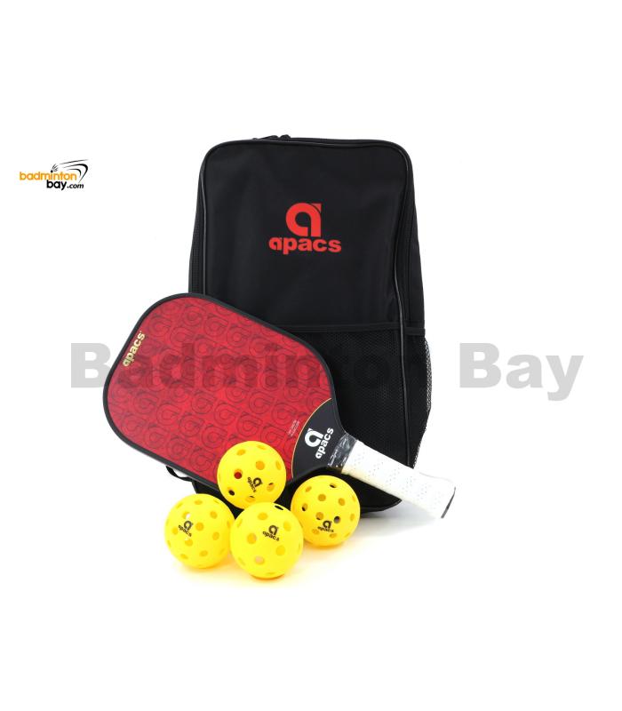 Apacs Pickleball Paddle Set 002 Red with Indoor Outdoor Balls and Cover